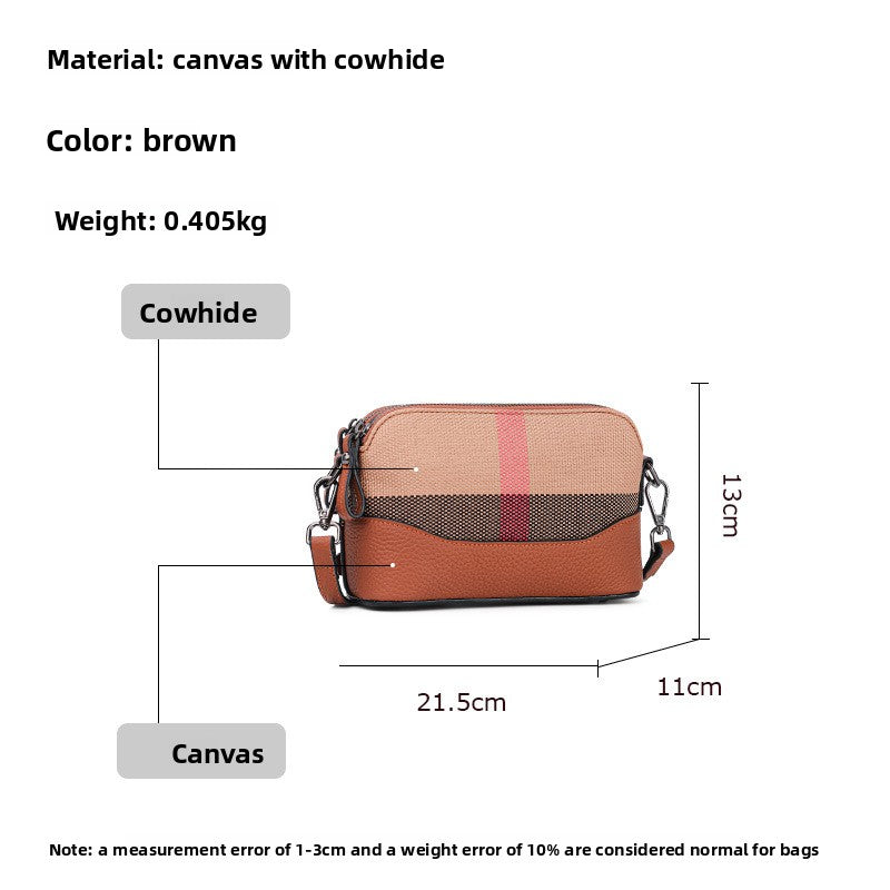 New European Style Genuine Cowhide Small Square Bag, Casual Crossbody Shoulder Purse, Premium Plaid Handbag for Women