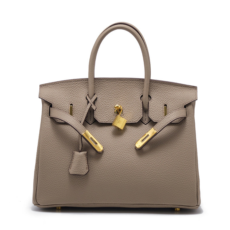 Genuine Top Layer Pebbled Leather Birkin-Style Large Capacity Handbag for Women, New Arrival Kelly-Style Top Handle Purse, Elegant Chic Tote Bag for Ladies