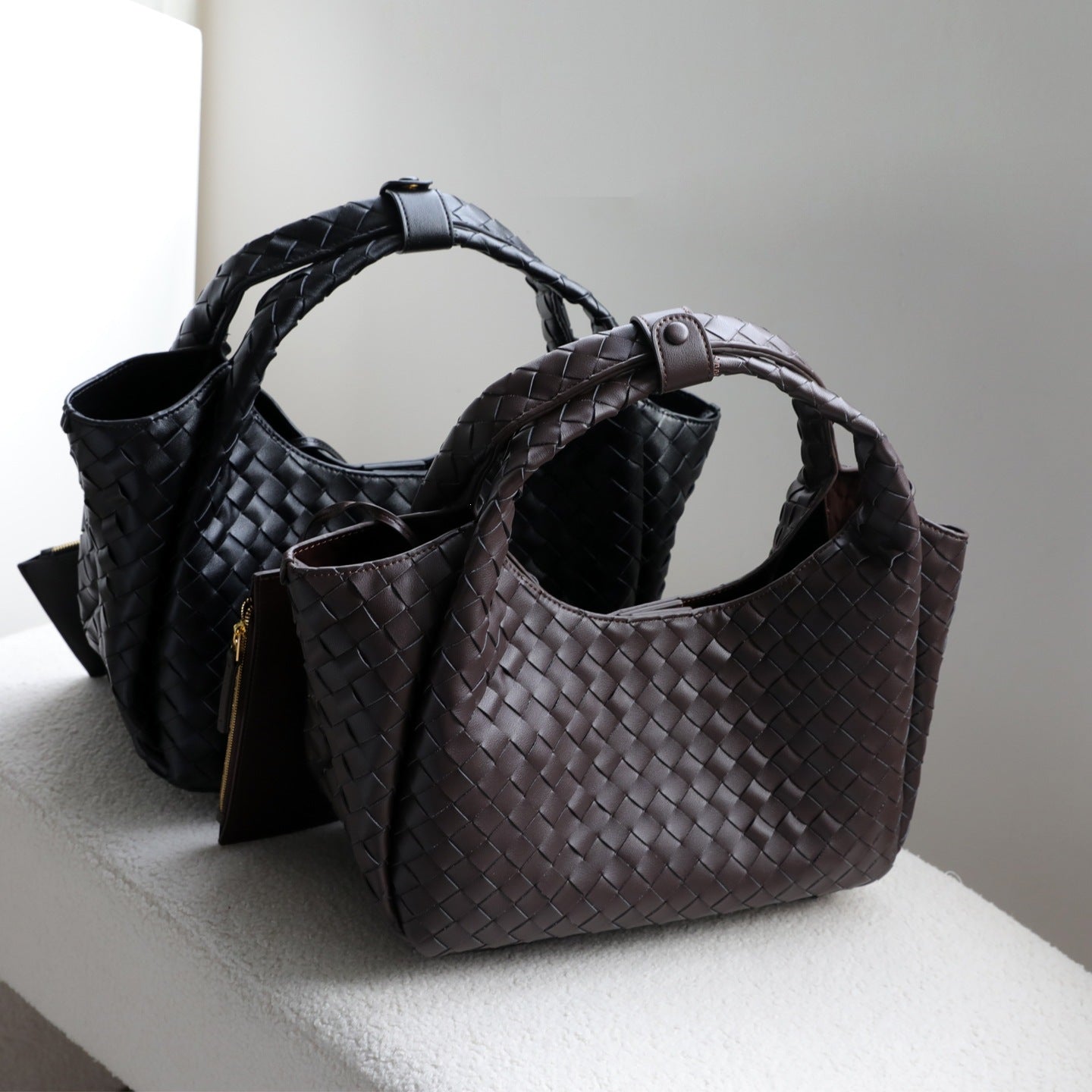 Handwoven Genuine Leather Underarm Tote Bag for Women Large Capacity Shoulder Handbag, Minimalist Commuter Purse with Artisan Texture