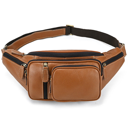 Vintage Waxed Leather Waist Chest Bag for Men, Casual Crossbody Shoulder Pouch, Multifunctional Outdoor Travel Bag in Top Layer Cowhide