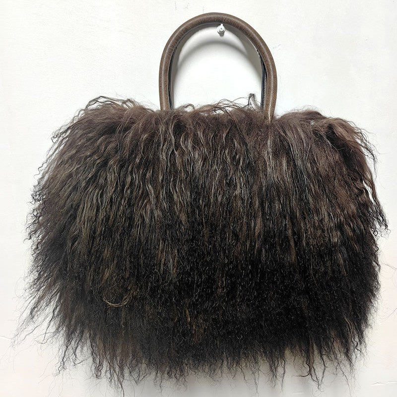 Genuine Sheepskin Wool Fluffy Large Tote Bag for Women, New Luxury Faux Fur Shoulder Handbag, Soft Warm Fur Purse for Ladies
