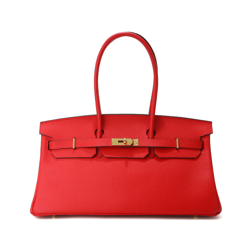 Chic 40cm Horizontal Birkin-Inspired Tote Bag for Women, Premium Top-Layer Cowhide Leather Crossbody Top-Handle Handbag with Spacious Large Capacity, Ideal Commuter Shoulder Bag