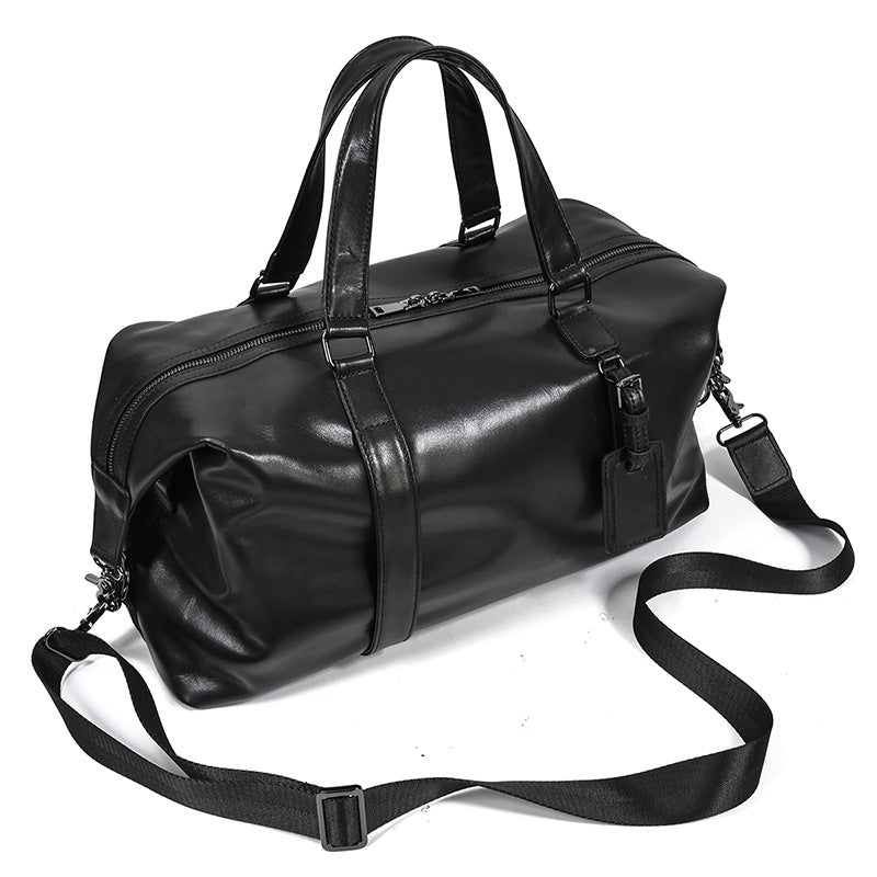 Genuine Leather Business Travel Duffle, Large Capacity Gym Crossbody Bag, Short Trip Top Handle Luggage for Men