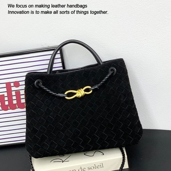 Genuine Leather Metal Bow Casual Handbag for Women, New Fashionable Top Handle Shoulder Crossbody Purse, Simple Chic Everyday Bag for Ladies