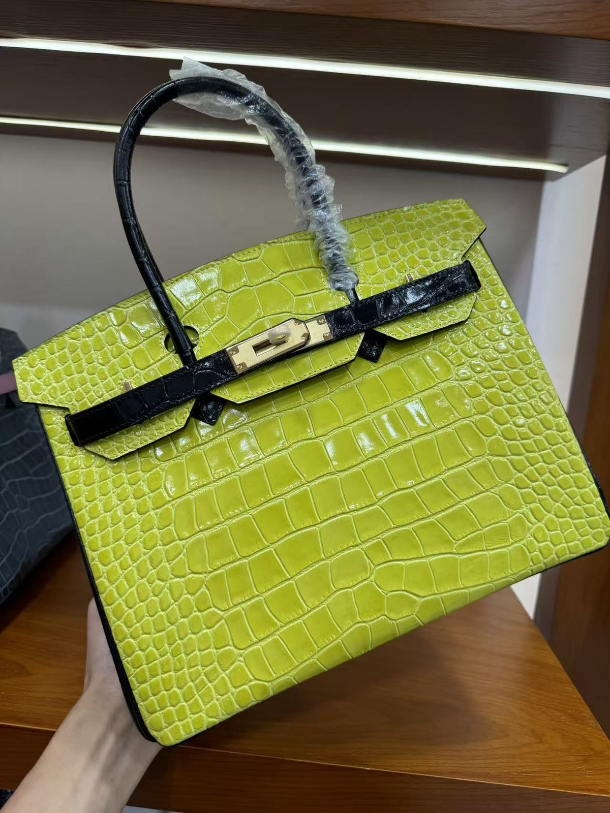 Genuine Top Layer Cowhide Crocodile-Embossed Birkin 30 Bag for Women, Hermès-Style Internal Stitching Color Block Top Handle Purse, Premium Leather Handbag for Ladies