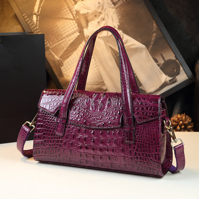 New Arrival Thai Genuine Leather Croc-Effect Evening Bag for Women, A Shoulder Top-Handle Handbag with Wrist Strap, Perfect for Moms & Special Occasions