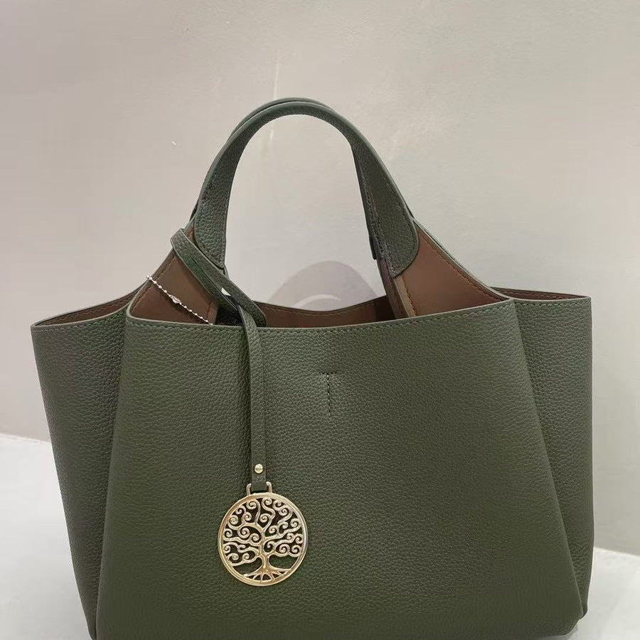 Large Capacity Tote Bag for Women Pebble Grain Leather Handbag Solid Color Top Handle Shoulder Crossbody Purse for Work & Everyday Commute