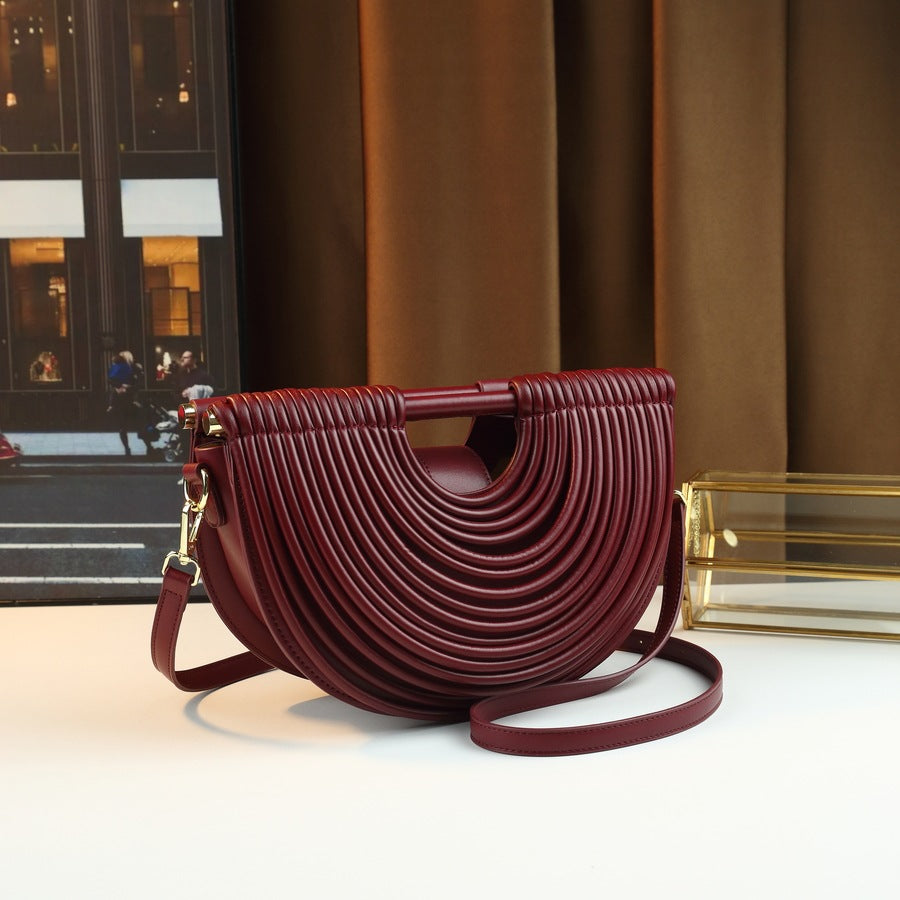 Noodle-Line Design Half-Moon Bag for Women Premium Textured Shoulder Crossbody Purse, Unique Woven Strap Detail with Versatile Everyday Style