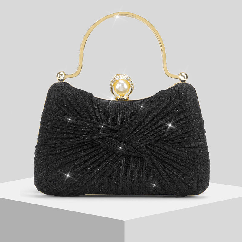 Pleated Sparkly Evening Clutch for Women, New Wedding Banquet Top Handle Crossbody Purse, Elegant Formal Handbag for Ladies
