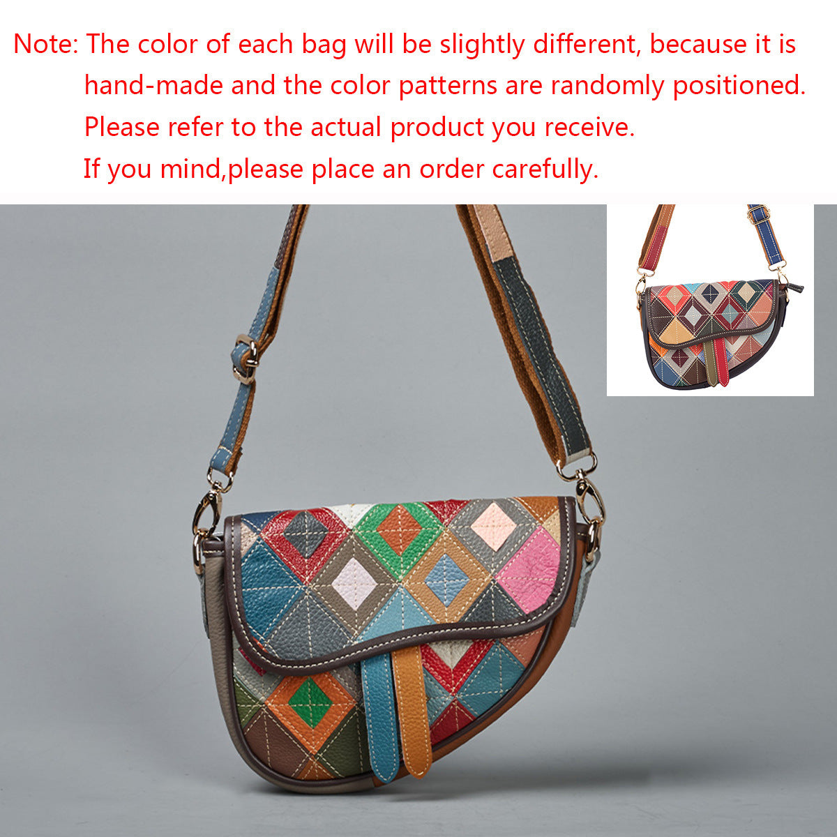 Genuine Cowhide Color Block Diamond Quilted Handbag for Women, Handmade Small Crossbody Shoulder Purse, Trendy Casual Bag for Ladies