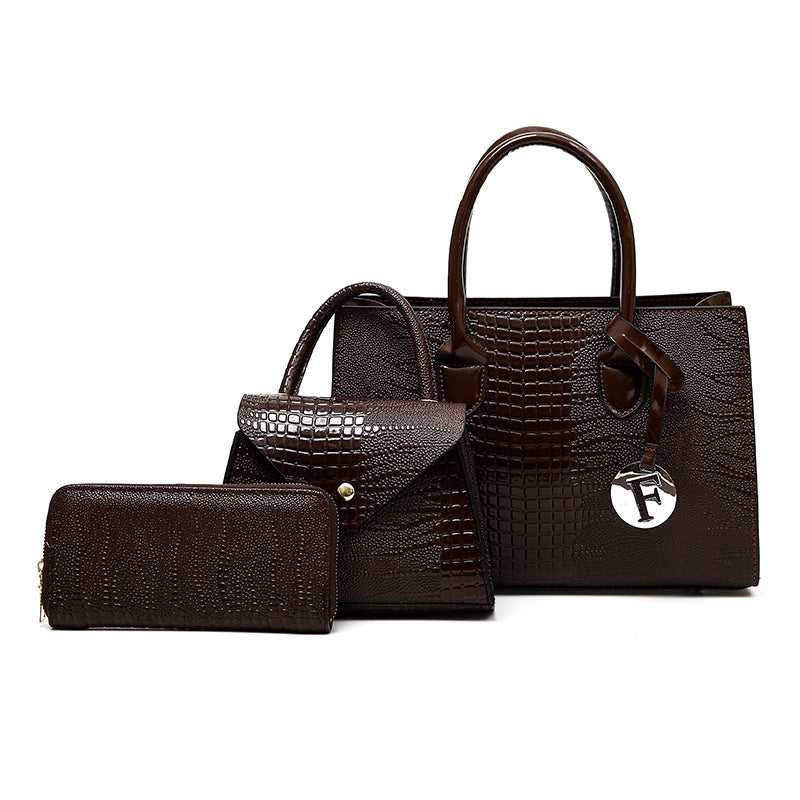 New Arrival Croc-Effect 3-Piece Handbag Set for Women, A Fashionable Top-Handle Crossbody Commuter Tote with Matching Wallet & Pouch, Perfect Everyday Set