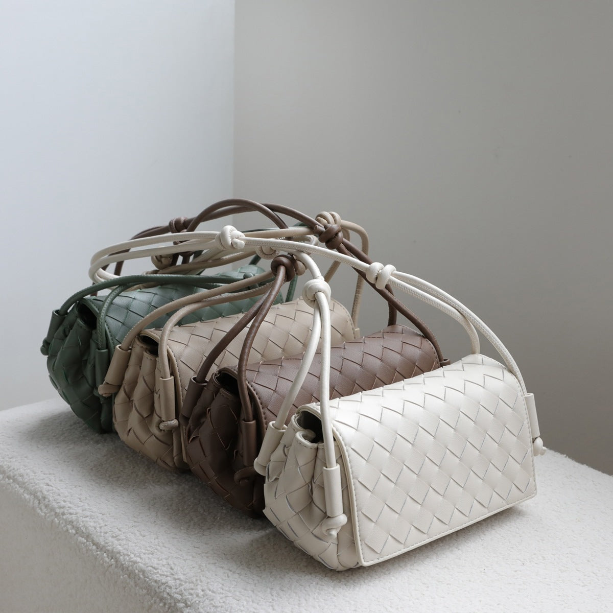 Cowhide Woven Flap Phone Bag for Women Mini Knot Shoulder Crossbody Handbag, Premium Niche Purse with Artisan Woven Texture