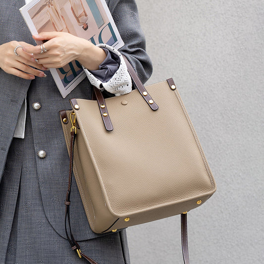 Genuine Leather Tote Bag for Women Large Capacity Commuter Shoulder Handbag, Premium Versatile Purse with Timeless Elegance