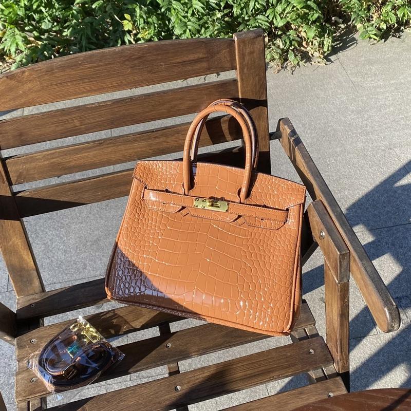 Chic Croc-Embossed Birkin-Inspired Tote Bag for Women, Premium Genuine Leather Shoulder Crossbody Top-Handle Handbag with Dopamine Bright Colorful Style, High-End Everyday Purse