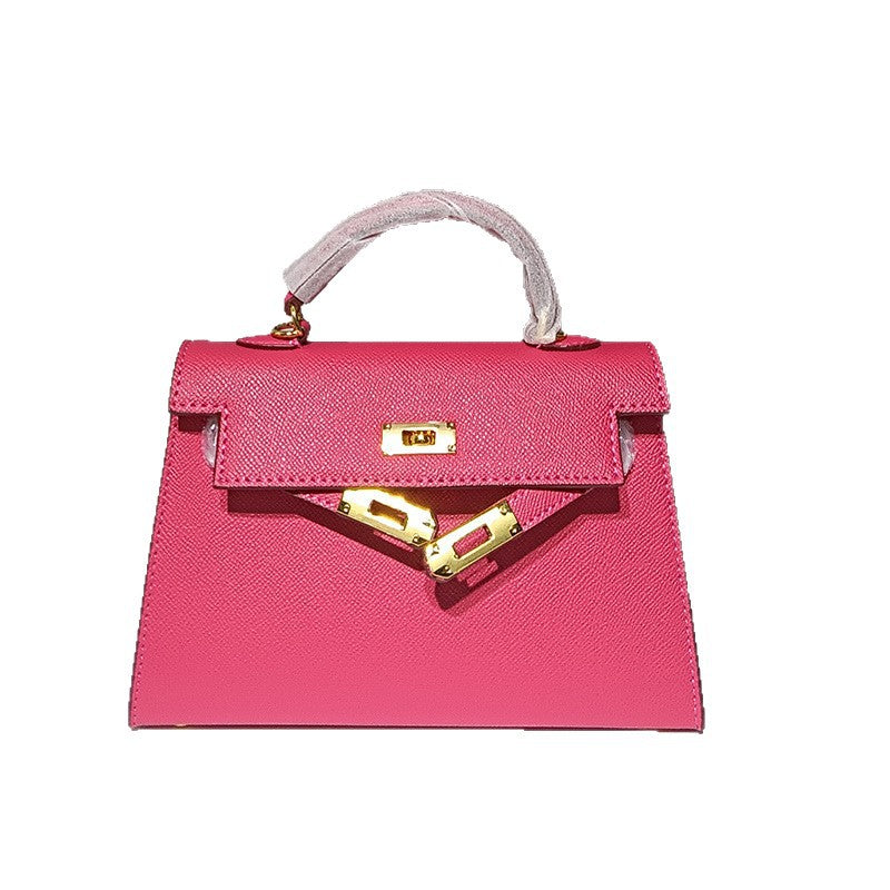 Genuine Palm Texture Kelly-Style 22CM Bag for Women, Small Large Capacity Crossbody Shoulder Top Handle Commute Purse, Versatile Handbag for Ladies