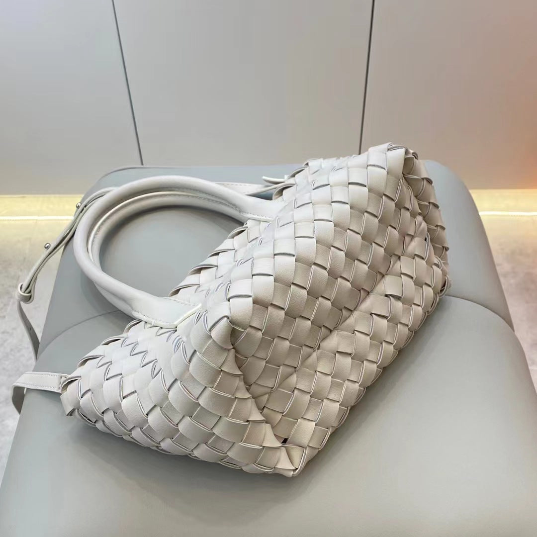 New Handmade Woven Cowhide Tote Bag for Women, Genuine Leather Shoulder Crossbody Handbag with Top Handle, Stylish Underarm Purse