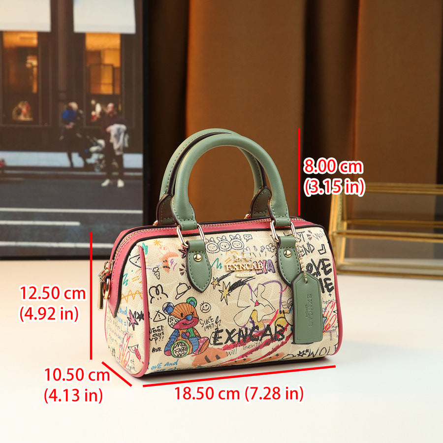 Art Graffiti Cute Pillow Bag for Women Compact Shoulder Crossbody Handbag, Playful Random Pattern Purse with Trendy Artistic Design