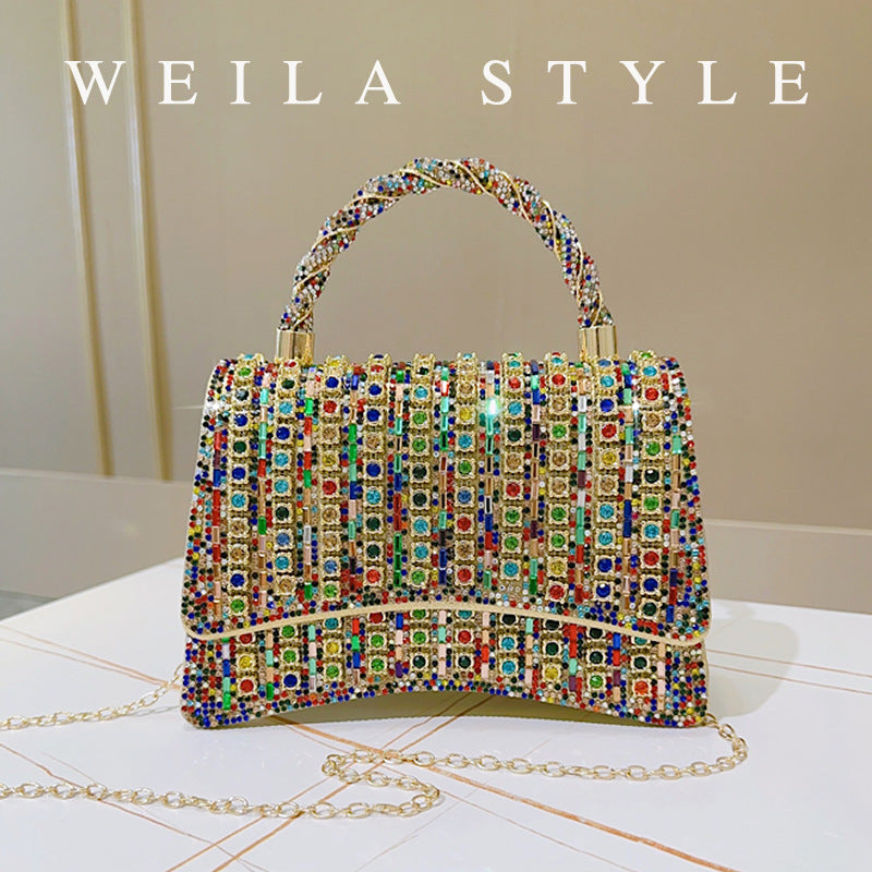 New Rhinestone Crystal Evening Bag for Women, Sparkly Top-Handle Crossbody Purse, High-End Party Clutch for Formal Events