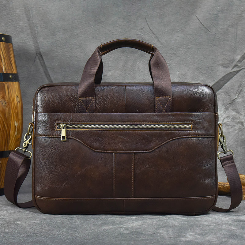 Fashionable Top Layer Cowhide Business Briefcase, Laptop Shoulder Crossbody Commute Bag, Premium Genuine Leather Work Bag for Men