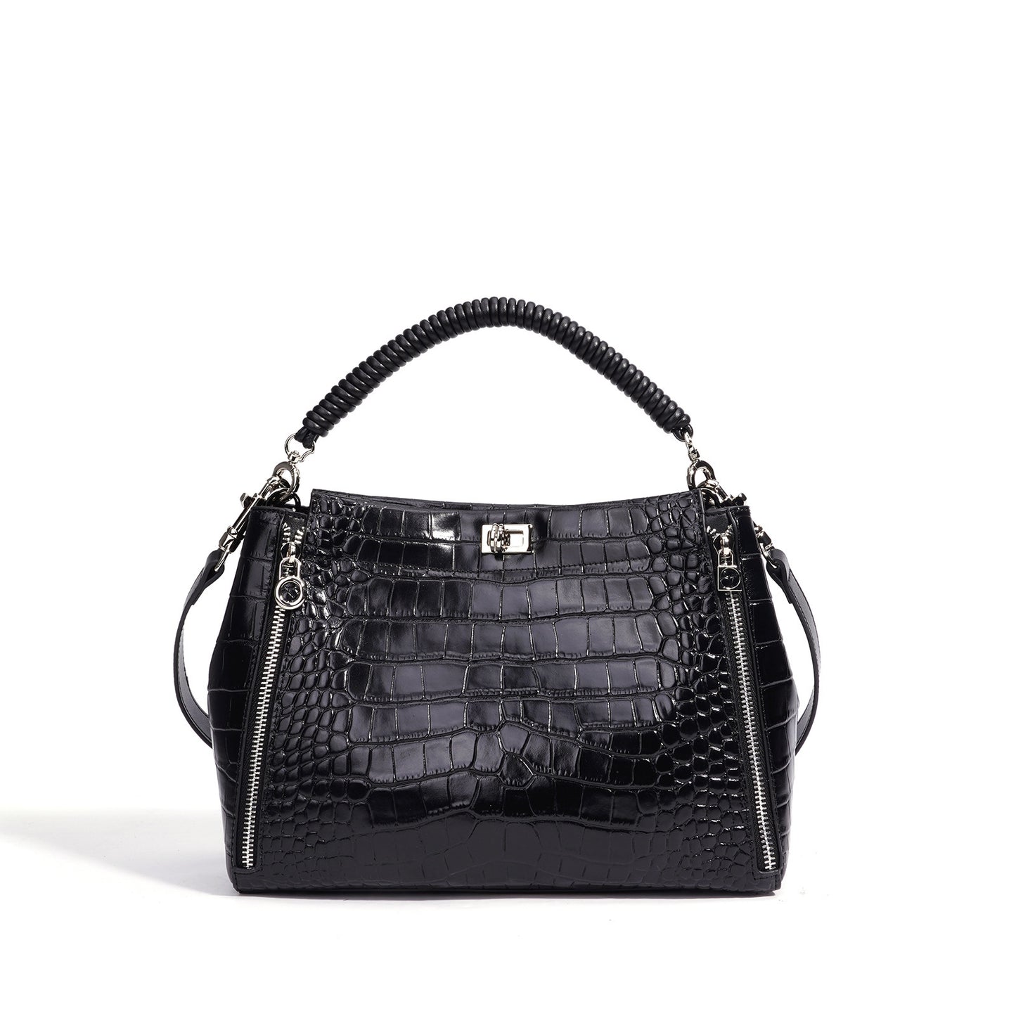 New Spring Croc-Effect High-Shine Bucket Bag for Women, A Large Capacity Top-Handle Shoulder Handbag with Premium Design, Perfect for Spring Style