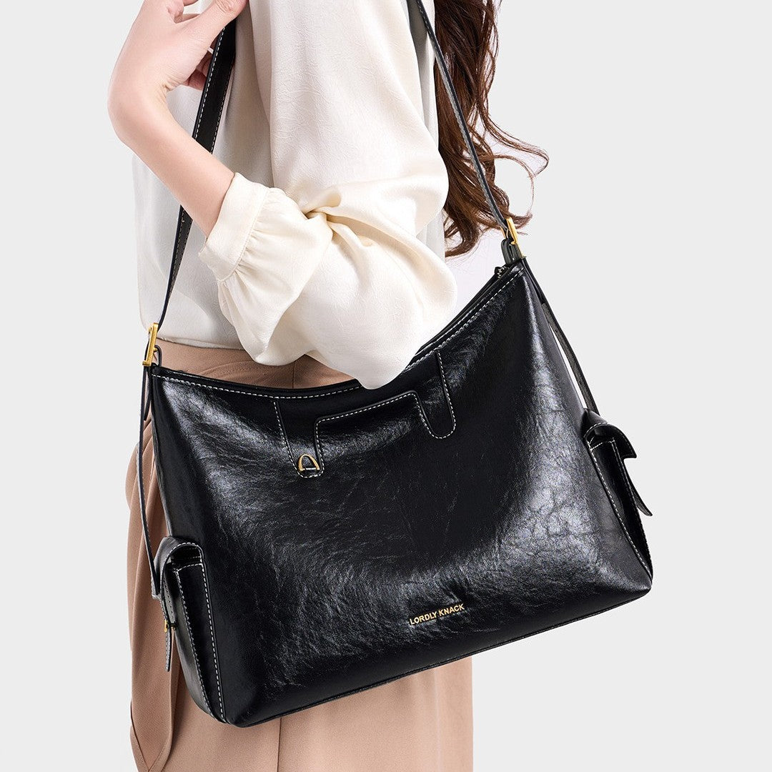 Genuine Vegetable-Tanned Leather Underarm Bag for Women, New Premium Commute Shoulder Crossbody Top Handle Purse, Versatile Everyday Handbag for Ladies