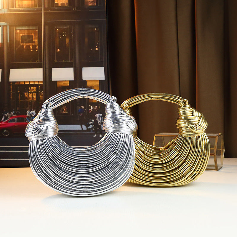 New Arrival Glossy Hand-Woven Knot Bag for Women, A Cloud Dumpling Clutch with Rope Detail & Trendy Design, Perfect for Everyday Style