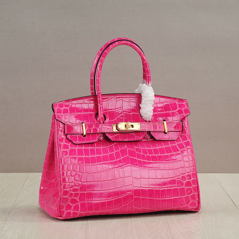 Genuine Leather Crocodile-Embossed Birkin-Style Bag for Women, New Large Capacity Commute Top Handle Shoulder Crossbody Purse, Fashionable Versatile Handbag for Ladies