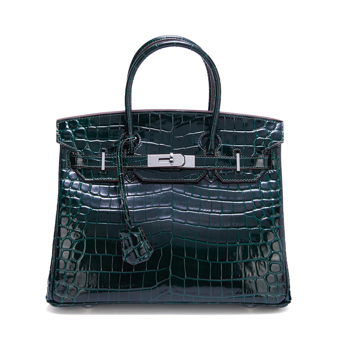 Genuine Leather Patent Crocodile-Embossed Birkin-Style Bag for Women, New Fashionable Top Handle Shoulder Crossbody Purse with Silver-Tone Hardware, Trendy Handbag for Ladies