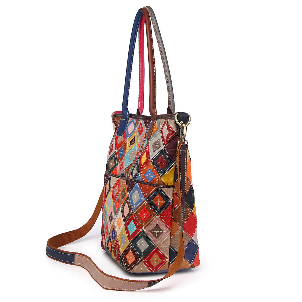 Genuine Top Layer Cowhide Casual Ethnic Handbag for Women, New Arrival Shoulder Top Handle Crossbody Tote Purse, Colorful Designer Bag for Ladies