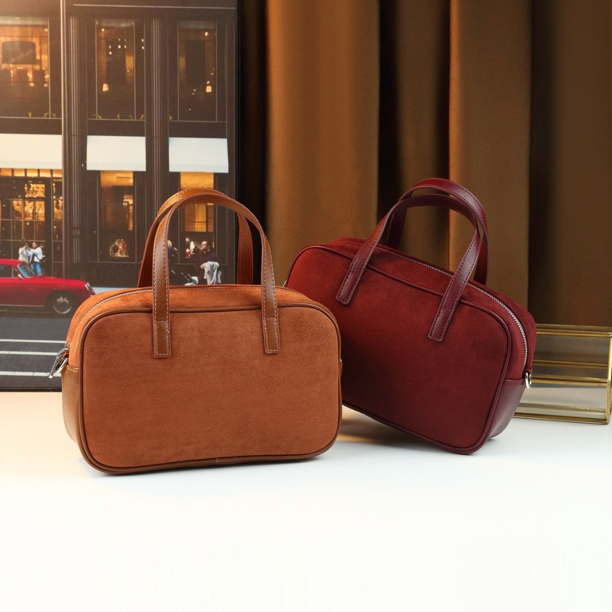 Suede Boston Tote Bag Set for Women Shoulder Crossbody Handbag with Detachable Sub-Bag, Niche Versatile Purse with Soft Texture