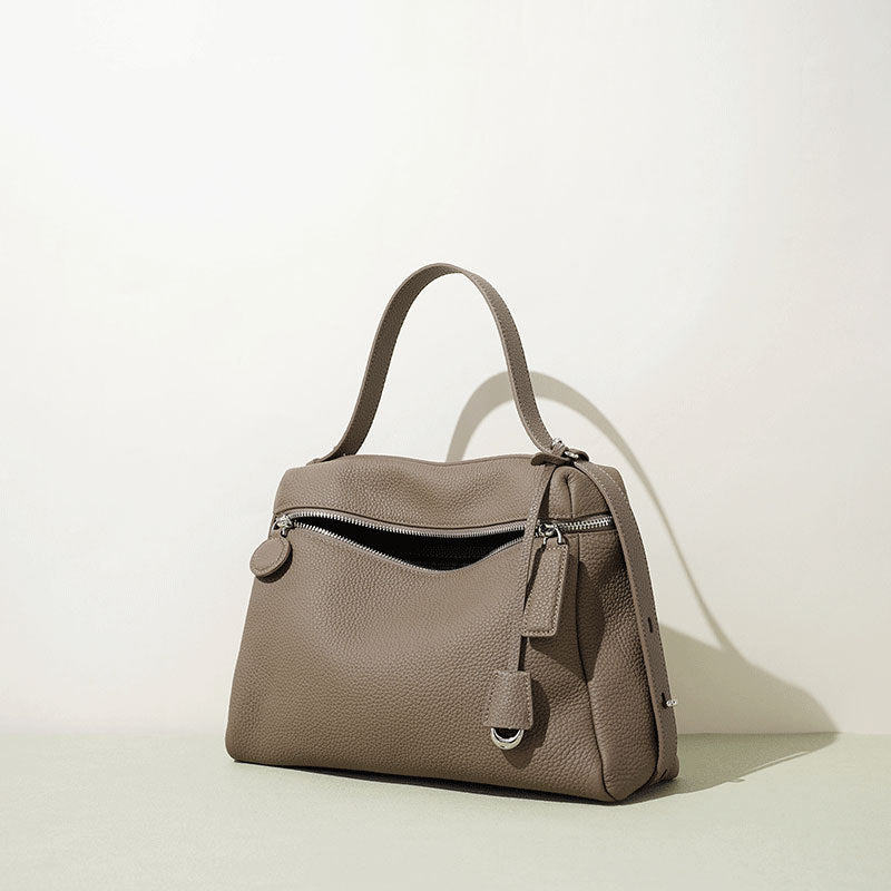 New Premium Top Layer Cowhide Leather Bag, Zipper Crossbody Shoulder Purse, Large Capacity Versatile Handbag for Women