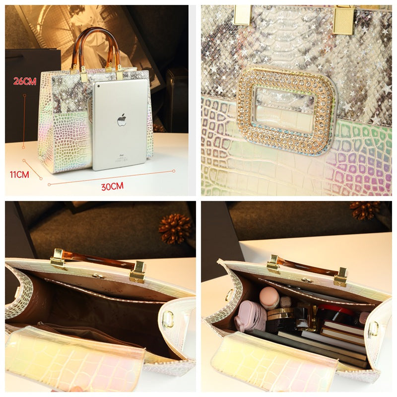 New Arrival Croc-Effect Genuine Leather Bag for Women, An Elegant Top-Handle Crossbody Shoulder Handbag with Original Fashionable Design