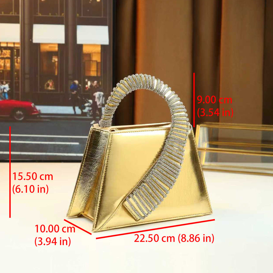 Rhinestone Handle Square Bag for Women Light Luxury Party Shoulder Crossbody Handbag, Premium Sparkly Purse with Chain Strap
