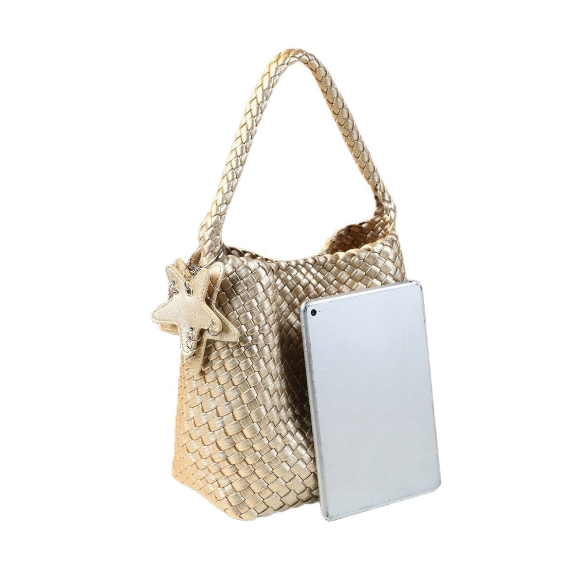 Star Charm Woven Tote Bag Set for Women Casual Shoulder Handbag with Detachable Sub-Bag, Versatile Purse with Playful Star Accent