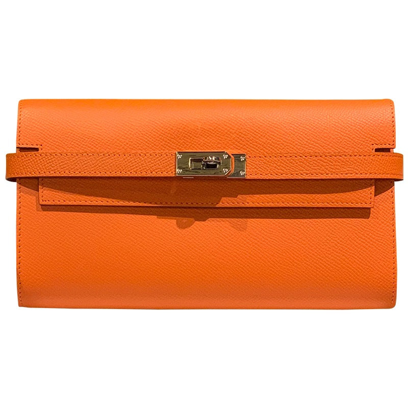Genuine Togo Leather Long Wallet Clutch for Women, Hermès-Inspired Kelly-Style Money Holder, Premium Epsom Leather Phone Bag for Ladies