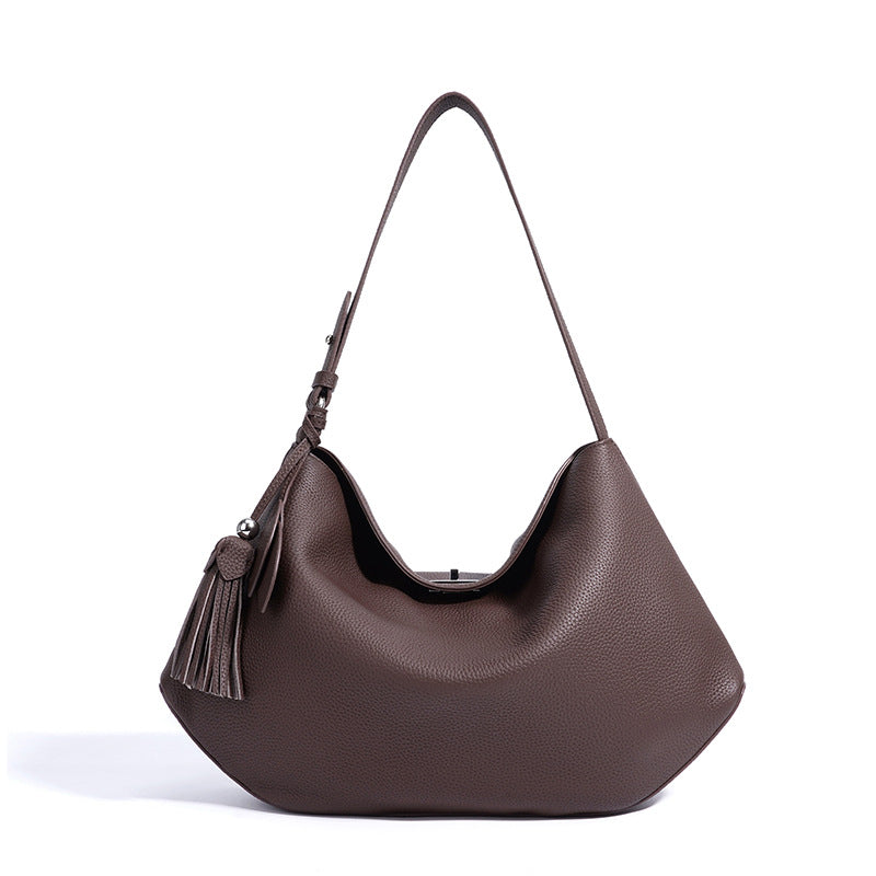 Large Capacity Vintage Cowhide Work Tote, Versatile Fashionable Top Handle Shoulder Handbag, Premium Leather Bag for Women