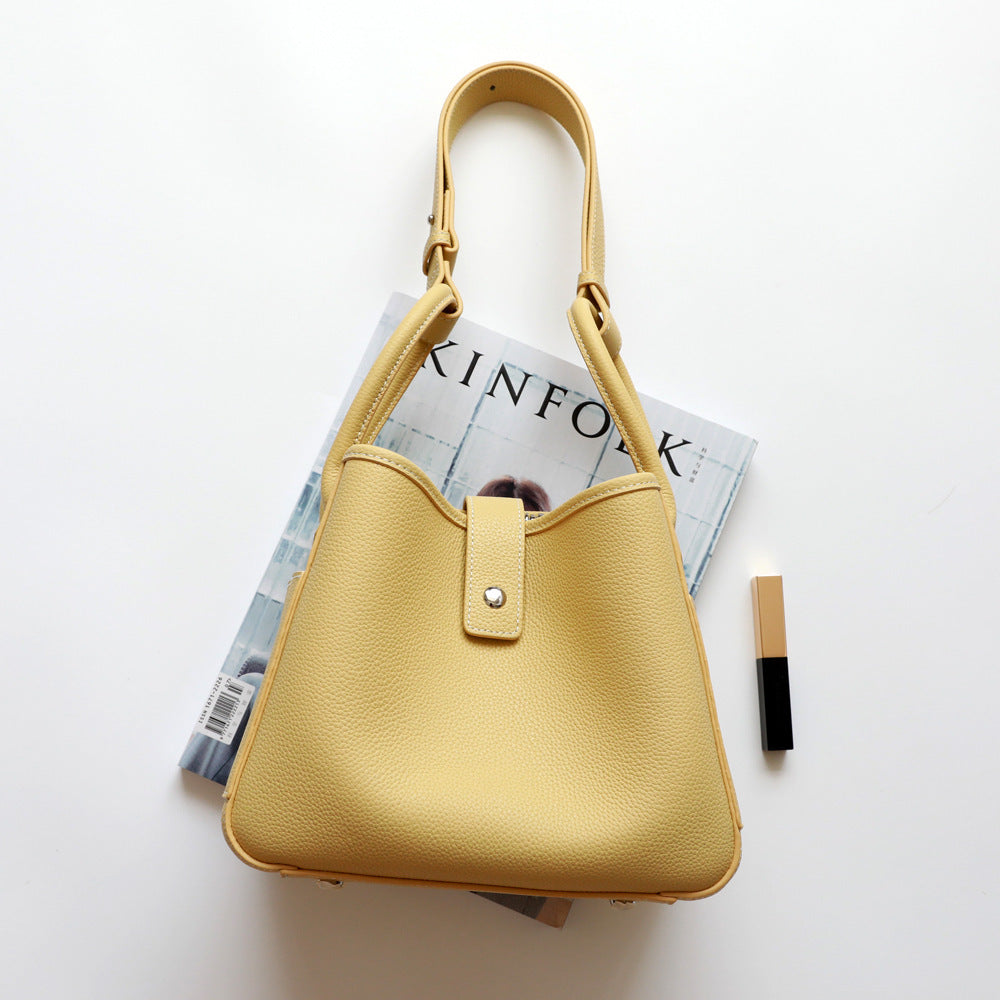 Top Layer Pebble Grain Basket Bucket Tote Bag for Women Shoulder Crossbody Handbag, Versatile Commuter Purse with Classic Silhouette