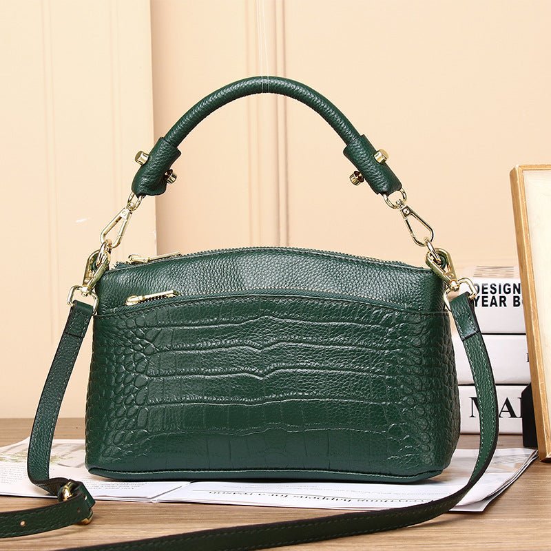 New Arrival Croc-Effect Genuine Leather Bag for Women, A Premium Top-Handle Crossbody Shoulder Handbag with Versatile Design