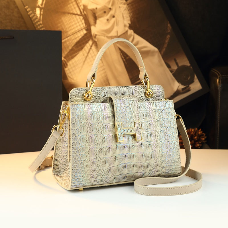 New Arrival Large Capacity Croc-Effect Genuine Leather Bag for Women, A Multi-Layer Top-Handle Crossbody Shoulder Handbag with Fashionable Design