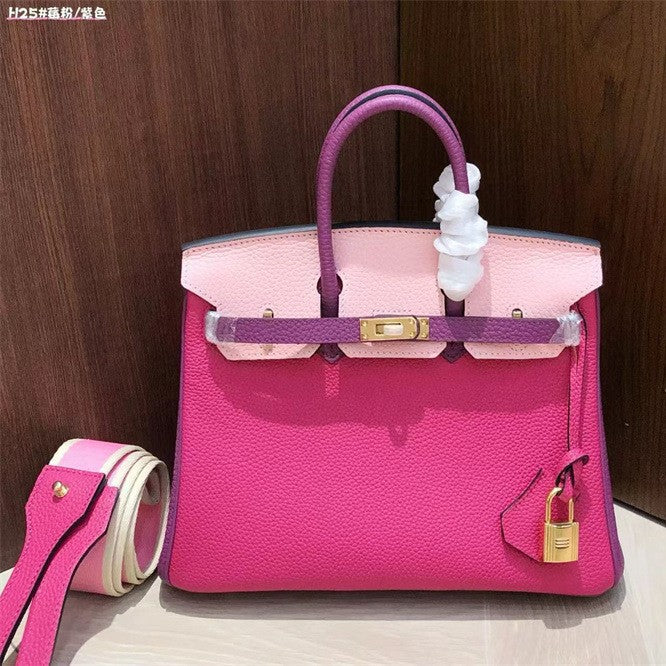 New Spring/Summer Birkin-Inspired Tri-Color Handbag for Women, Premium Top-Layer TC Cowhide Leather with Trendy Design, Versatile Shoulder Crossbody Tote for Everyday Style