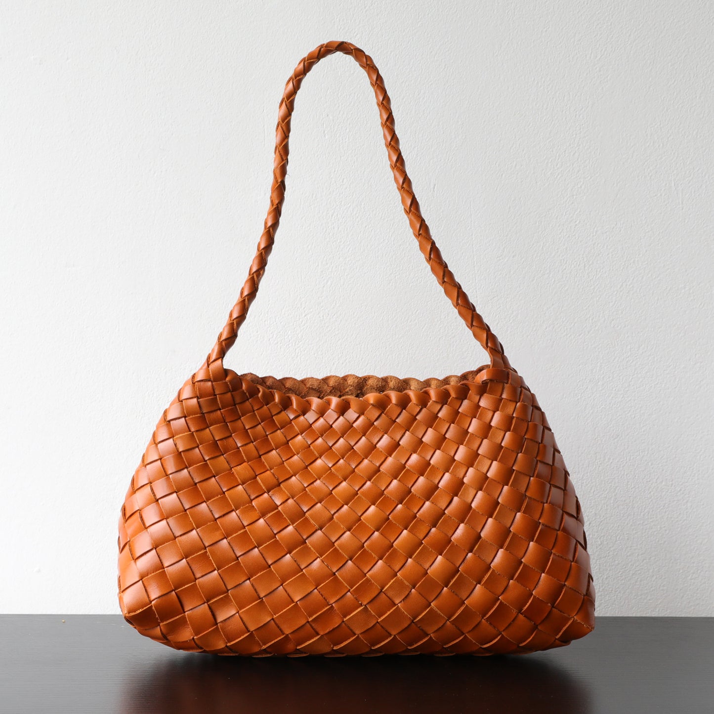 Top Layer Cowhide Handwoven Basket Bag for Women Light Luxury French Vintage Shoulder Underarm Handbag, Genuine Leather Purse with Artisan Texture