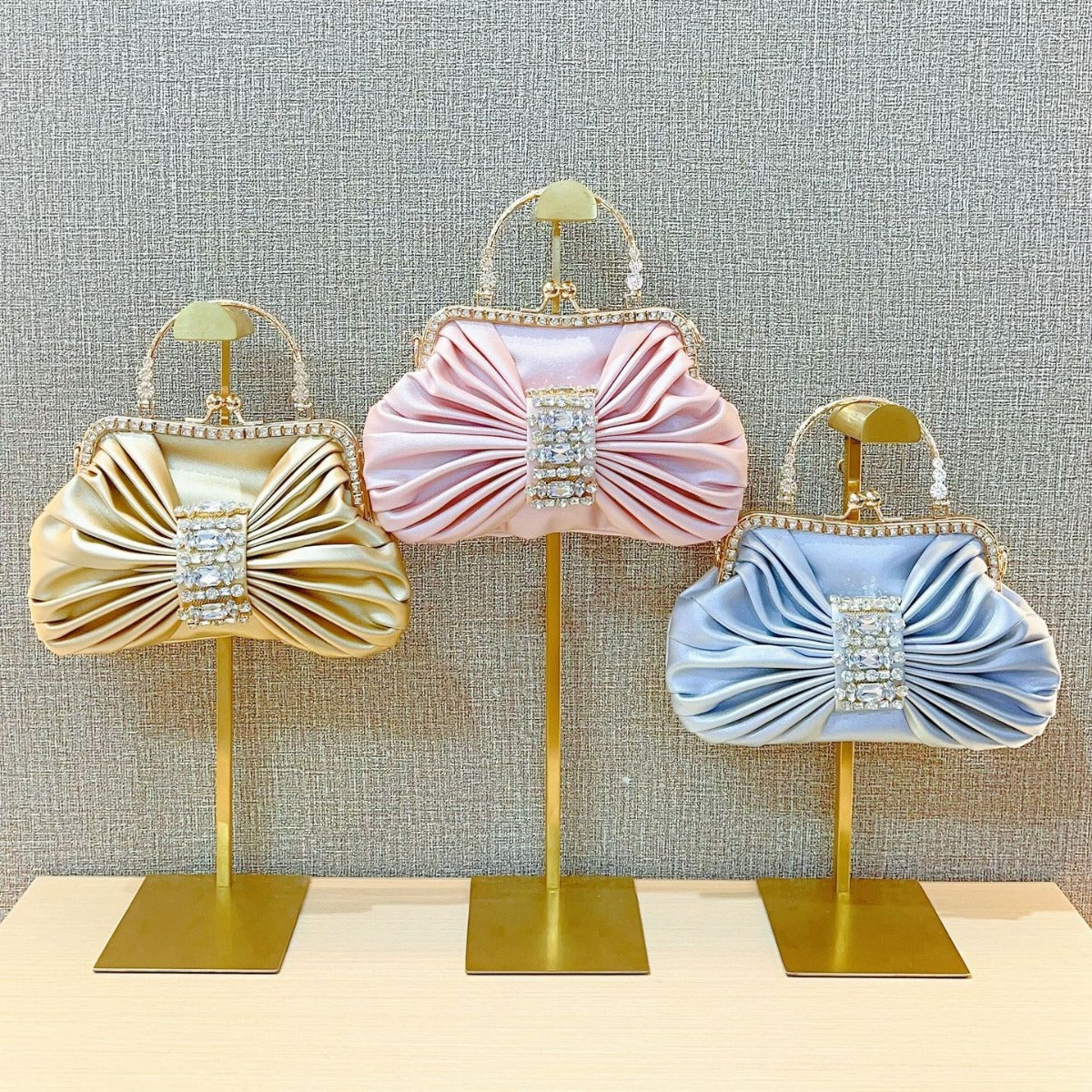Handmade Rhinestone Kelly-Style Evening Bag for Women, French Fairy Bow Knot Banquet Purse, Sparkly Shoulder Crossbody Clutch for Ladies