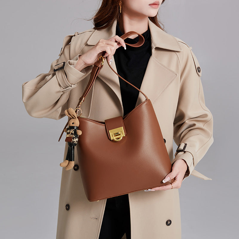 Genuine Leather Bucket Tote Bag for Women | New Euro-American Style Top-Handle Cross-Body Commuter Purse with Large Capacity | Versatile Spacious Shoulder Handbag for Work, Travel & Everyday Chic