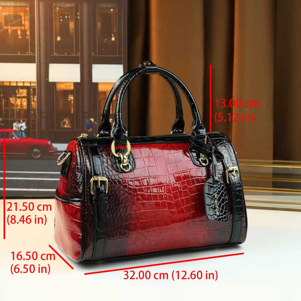 New Arrival Gradient Two-Tone Croc-Effect Pillow Bag for Women, A Large Capacity Top-Handle Shoulder Crossbody Handbag with Trendy Design, Perfect for Travel & Outings