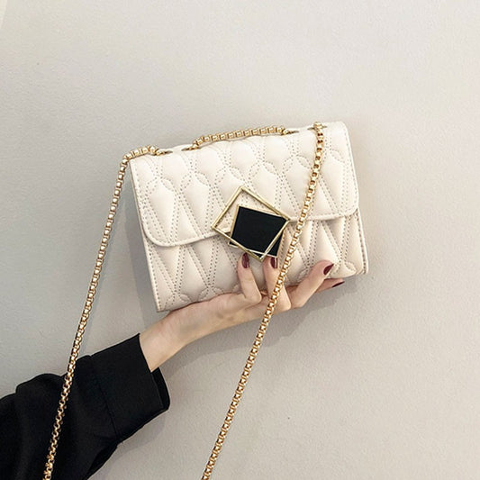 Genuine Leather Quilted Stitching Chain Crossbody Bag for Women, New Shoulder Top Handle Purse, Trendy Mini Handbag for Ladies