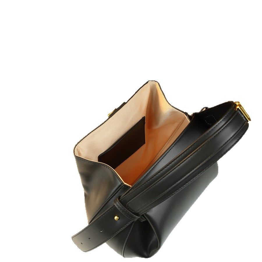 French Style Soft Leather Pleated Cloud Dumpling Bag for Women with Metal Letter Embellishment, Minimalist Solid Color Shoulder Crossbody Handbag