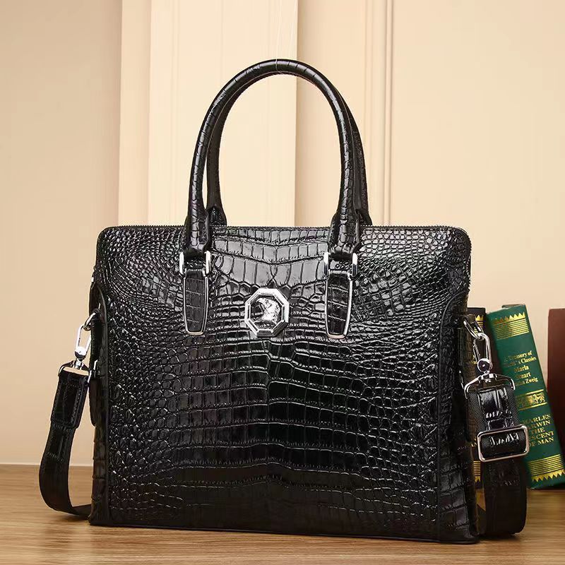 New Arrival Croc-Effect Genuine Leather Briefcase for Men, A Large Capacity Business Laptop Bag with Top Handle, Perfect for Travel & Work