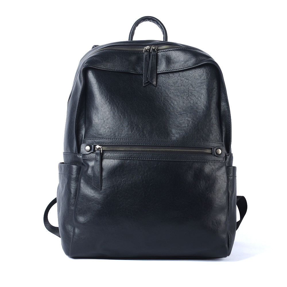 New Black Top Layer Cowhide Leather Backpack, Business Commute Laptop Daypack, Versatile Travel Bag for Men and Women