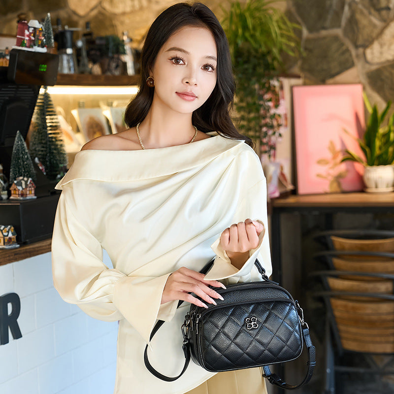 Premium Genuine Leather Camera Cross-Body Bag for Women | New High-End Small Square Handbag with Fashionable Versatile Appeal | Spring/Summer Lightweight Purse for Everyday Chic & Travel | Trendy Must-Have Accessory for Effortless Style