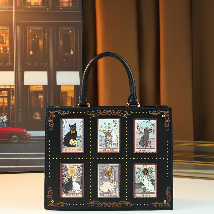 Cat Print Tote Bag for Women Large Capacity Commuter Shoulder Crossbody Handbag, Trendy Artistic Design with Versatile Everyday Appeal